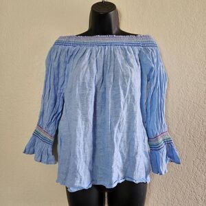 C&C California Linen Rainbow Smocked Blouse